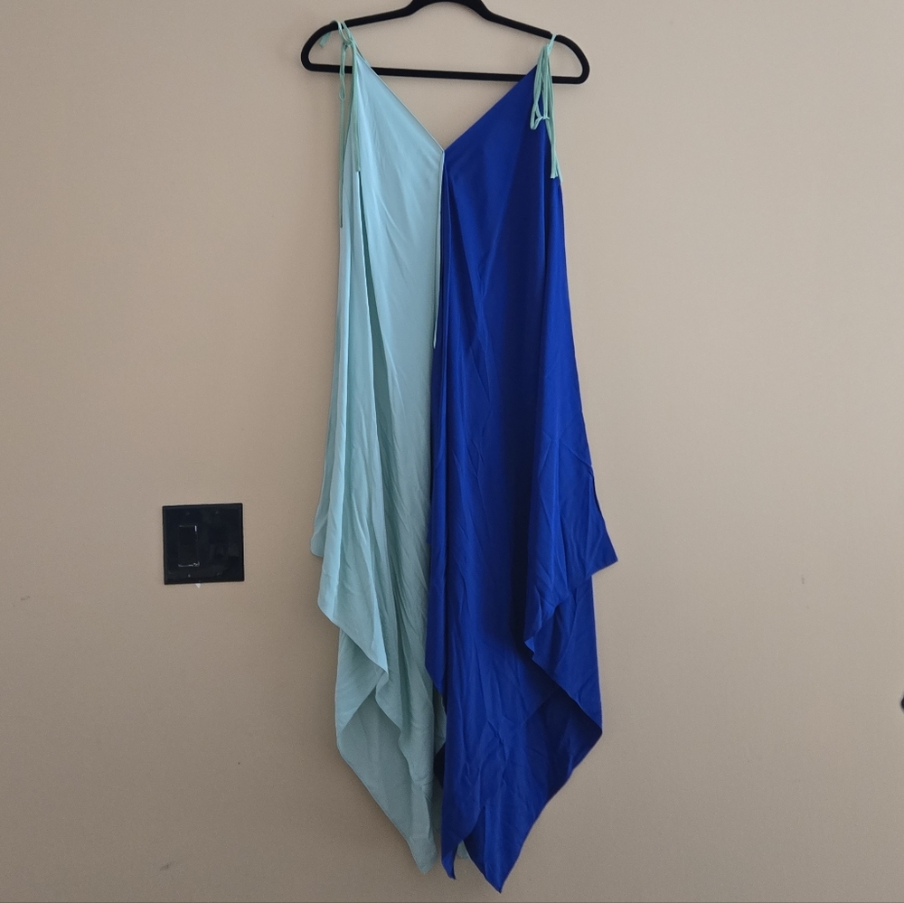 Diane Von Furstenberg 100% Silk Royal Blue Teal "Scarf" Dress Size S